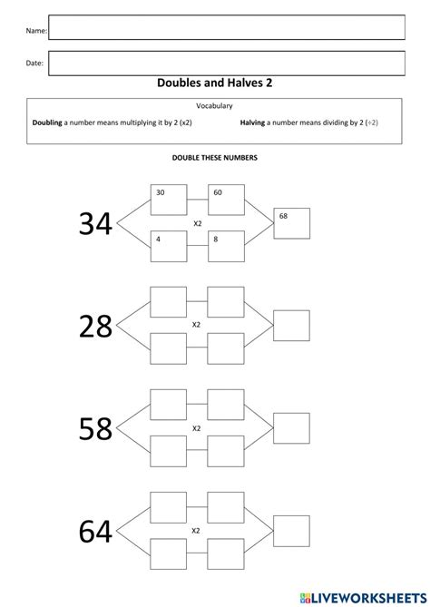 doubling halving worksheet