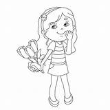 Girl Tulips Coloring Outline Bouquet Drawing Stock Tulip Illustration Getdrawings Depositphotos sketch template