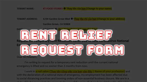 template rent relief request kt foody