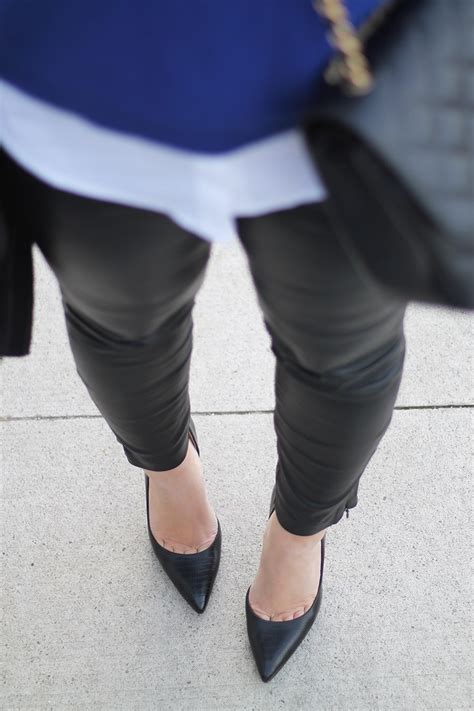 classic black pumps  leather pants  side  style