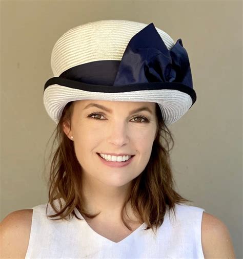 wedding hat womens navy  white hat kentucky derby hat ascot hat