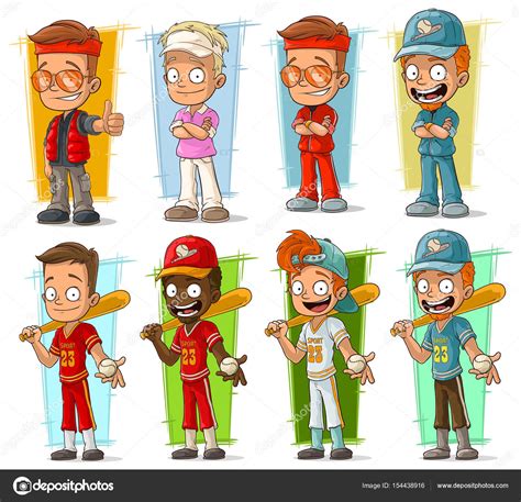 cartoon sportsmen and baseball players characters vector