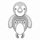 Pinguin Drawn Hand Adult Coloring Cute Vector Funny Penguin Preview Illustration sketch template