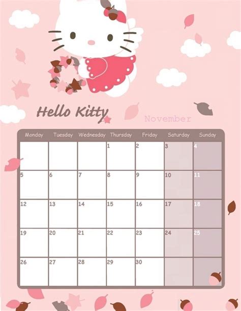 kitty  june printable calendar page  calendar