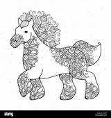 Mandala Zentangle Antistress Cavallo Animale Biglietto Auguri Elemento Terapia Lineare Decoro Alamy sketch template