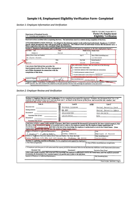 sample   employment eligibility verification form completed