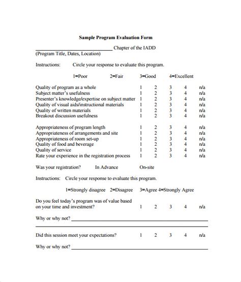 program evaluation forms   ms word