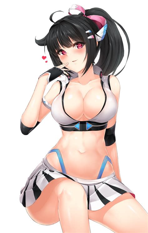 wallpaper anime girls white background cartoon black hair cleavage red eyes mouth