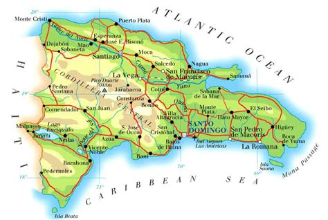 Detailed Road And Physical Map Of Dominican Republic Dominican