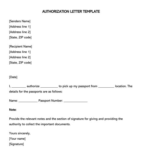 authorization letter  collect passport  templates