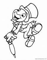Jiminy Cricket Coloring Pages Pinocchio Disney Disneyclips Clipartmag Drawing sketch template