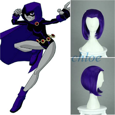 raven from teen titans medium long 35cm purple anime cosplay hair gull wig free shiping on