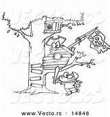 Tree House Cartoon Coloring His Pirate Outline Playing Boy Near Treehouse Royalty Stock sketch template