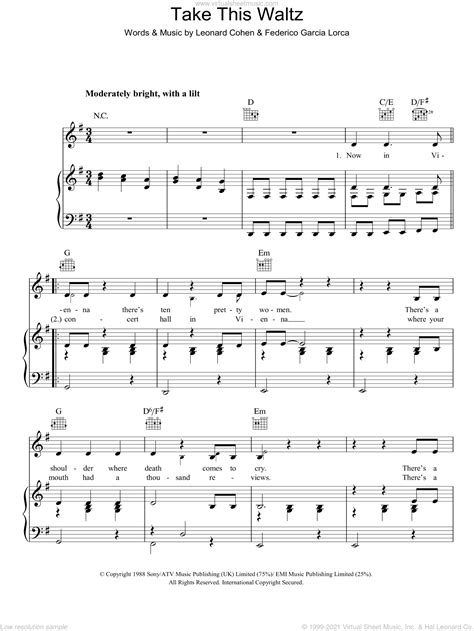 cohen take this waltz sheet music for voice piano or guitar