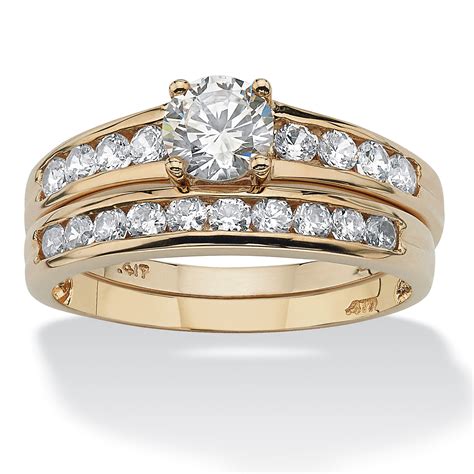 piece  tcw  cubic zirconia bridal ring set   gold  palmbeach jewelry