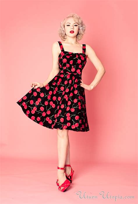 cherry print a line halter long dress vintage style pin up rockabilly vintage style fashion