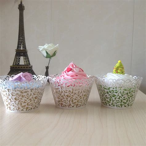 pcs white lace cupcake wrapper laser cut muffin cup cake cup