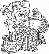 Pirate Treasure Coloring Chest Pages Girl Her Little Pirates Kids Female Drawing Colouring Color Print Printable Open Books Getdrawings Line sketch template