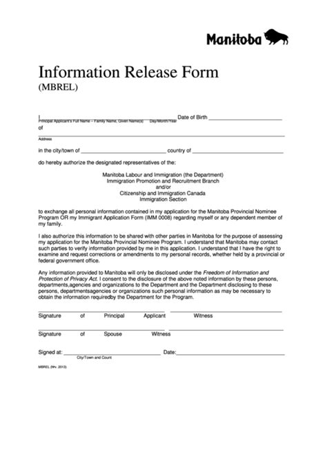 fillable information release form printable