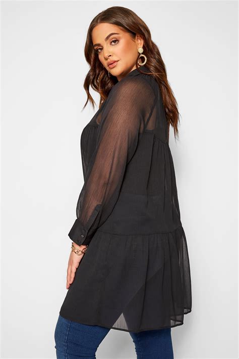 blouse noire longue en mousseline grande taille    clothing