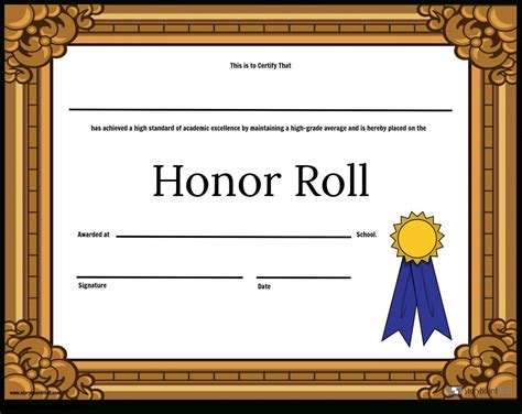 printable honor roll certificate templates