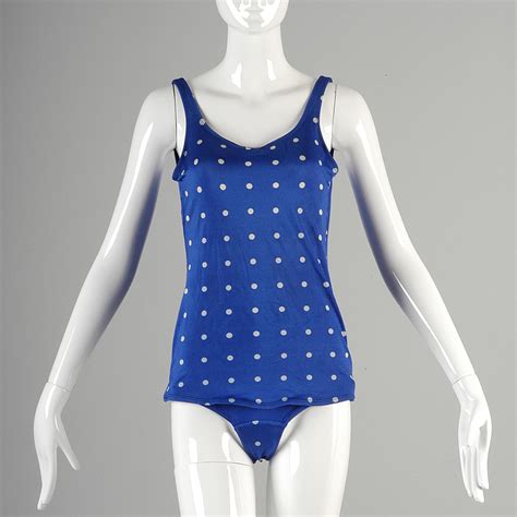 s vintage 1960s 60s swimsuit polka dot blue white pin up swimwear one