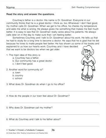 grade reading comprehension worksheets   grade reading