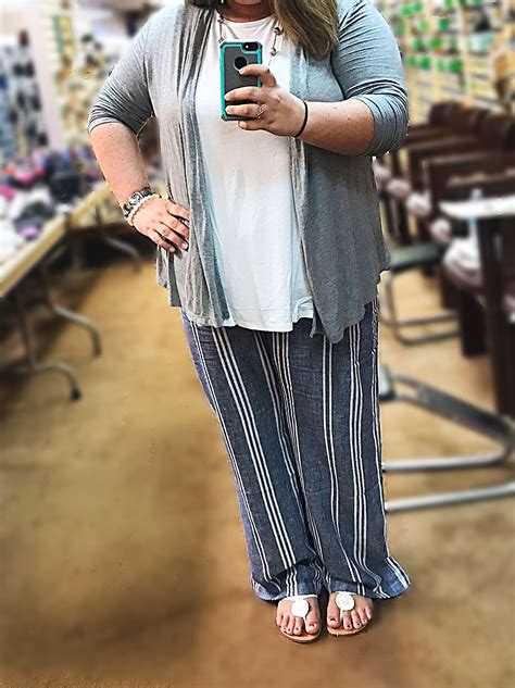 Plus Size Palazzo Pants Outfit Denim Blue And White Strip