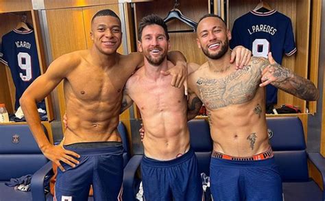 Lionel Messi Poses For A Shirtless Picture With Neymar Jr And Kylian