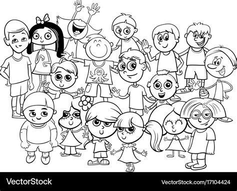 children characters group coloring book royalty  vector