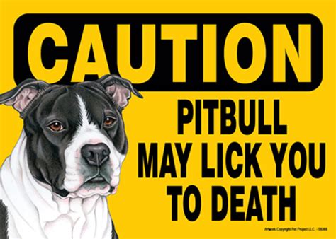 pitbull caution  lick   death dog sign magnet velcro  black