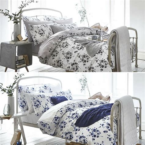Blue Or Grey Floral Bedding Sprig 100 Cotton Duvet Cover