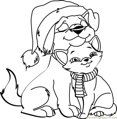christmas cat  dog coloring page  kids  christmas animals