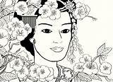 Coloring Pages Japanese Japan Geisha Coloriage Girl Japon Garden Adult Jardin Stress Anti Japonais Culture Therapy Life Imprimer Coloriages Colorier sketch template