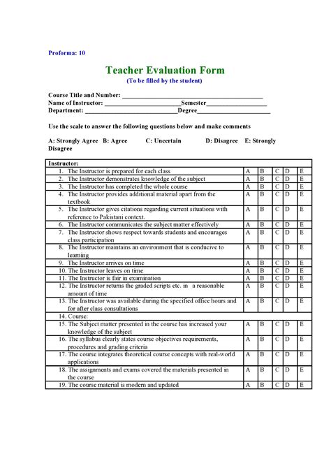 printable evaluation forms