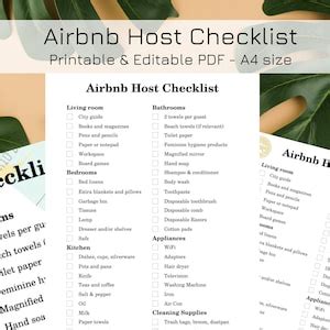 airbnb checklist printable  editable  host printable etsy