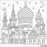 Islamic Mosque Colorare Drawing Moschee Ausmalbilder Erwachsene 1001 Disegni Crescent Noches Orientalisch Orient Orientale Masjid Turkish Muslim Stadt Zentangle Moons sketch template