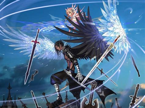 Anime Characters Wings Angel Male Girl Swords Wallpaper