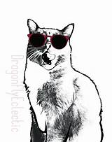 Cat Sunglasses Outline Etsy Kitty Digital Print sketch template