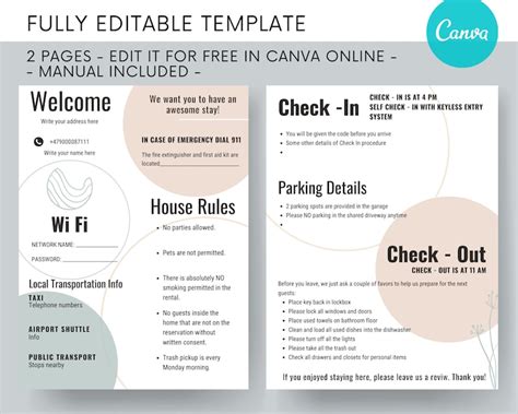 airbnb  pages quick  guide fillable  editable airbnb template house rules wifi check