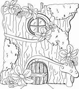 Ausmalen Arbre Colorear Baumhaus Fairies Buch Wenn Erwachsene Coloriages Printemps Treehouse Gnome Ladrillo Epingle Feil Fantasiewelten Jeux Princesse Umrisszeichnungen Feen sketch template