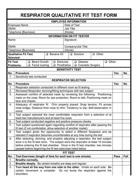 respirator fit test form fill  printable fillable blank