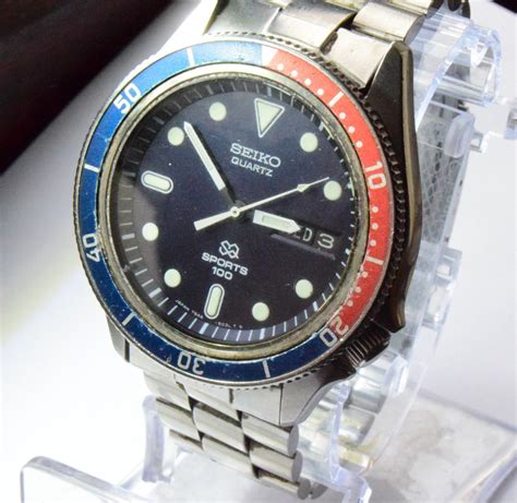 Very Rare Vintage Seiko Sq Quartz Diver 100m Pepsi Watch Quartz
