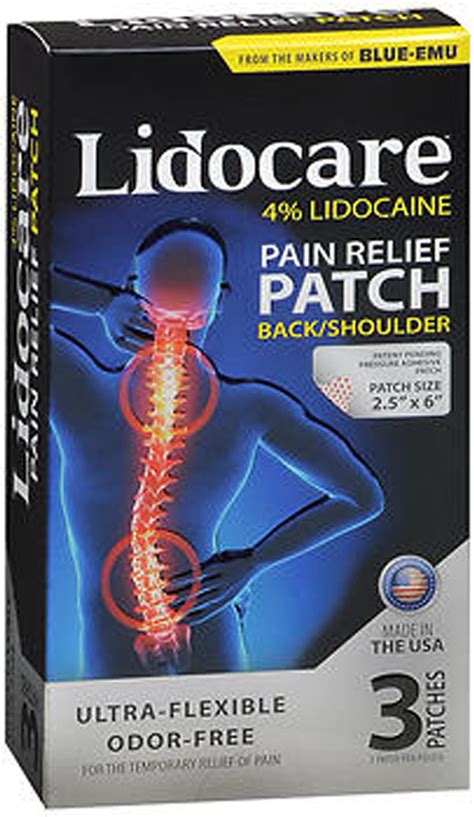 lidocare  lidocaine pain relief patches backshoulder     drugstore