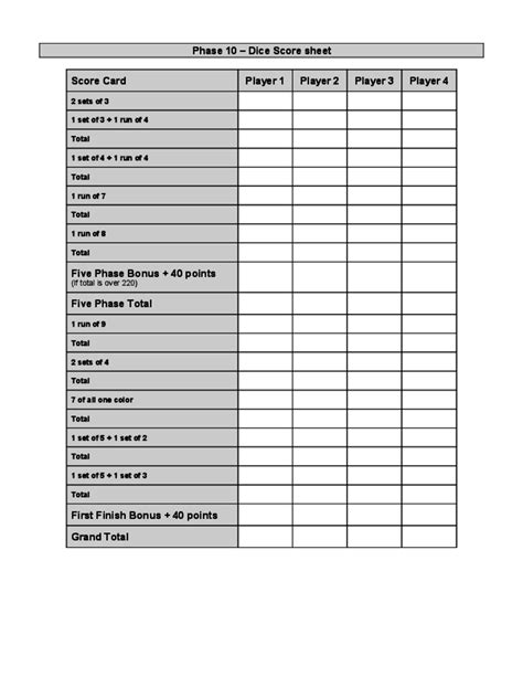 printable phase  score sheet printable templates