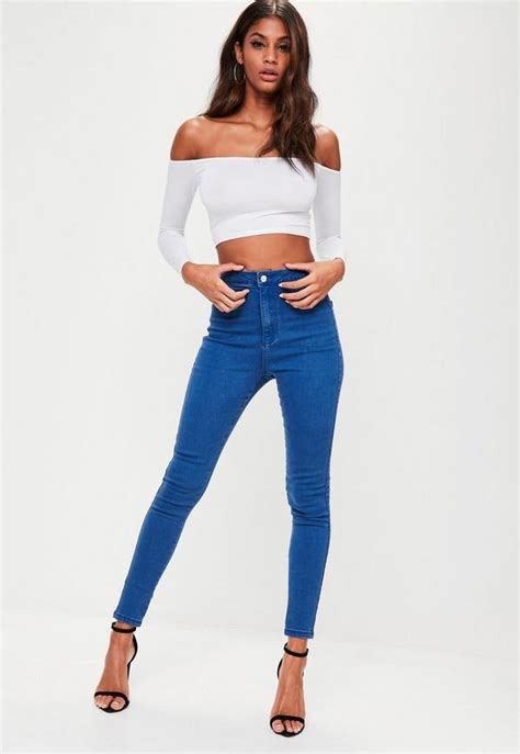 vice high waisted skinny jeans mid blue missguided