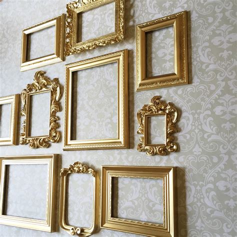 gold picture frame set wall gallery collection   vintage