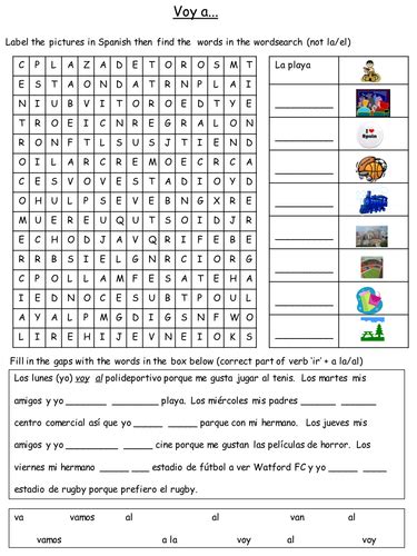spanish places  town worksheet teaching resources