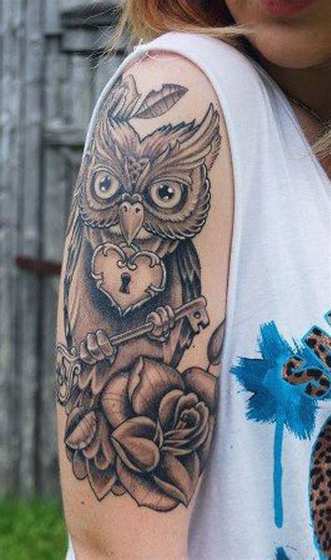 Large Geometric Barn Owl Arm Sleeve Tattoo Ideas For Women Mybodiart