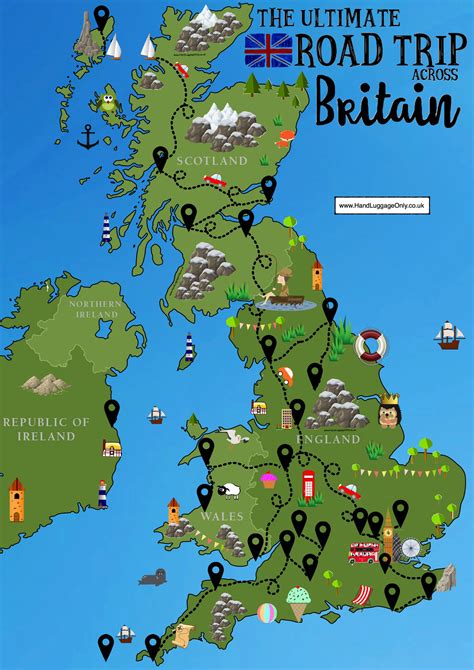 ultimate road trip map   places    great britain hand luggage  travel
